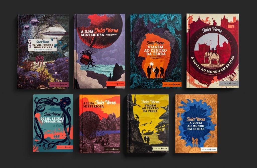 Jules Verne's Classic Collection | Book cover design by Rafael Nobre Studio, Brazil | 20 Inspiring Book Cover Designs of Great Classics by Artists on Behance