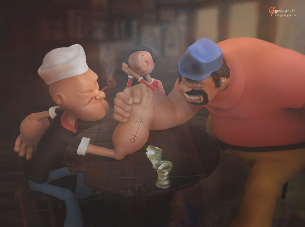 The World of Gene Deitch | Arm Wrestling - Popeye and Brutus by Gustavo Brito, Brazil