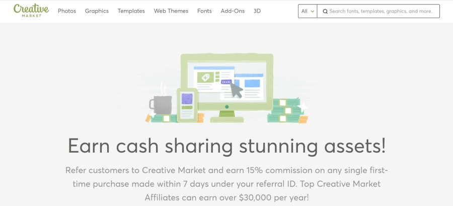 Creative Market Affiliate Program on 25 Best Gig Economy App Affiliate Programs for 2021 by Huntlancer