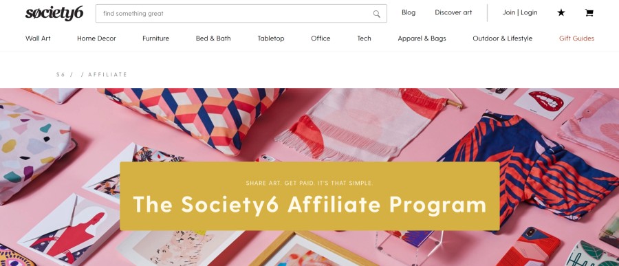 Society6 Affiliate Program on 25 Best Gig Economy App Affiliate Programs for 2021 by Huntlancer