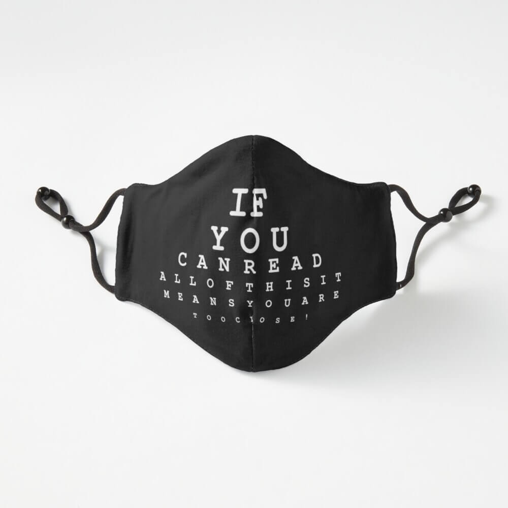 Creative face mask designs by artists on Fiverr | Eye test exam funny meme face mask.