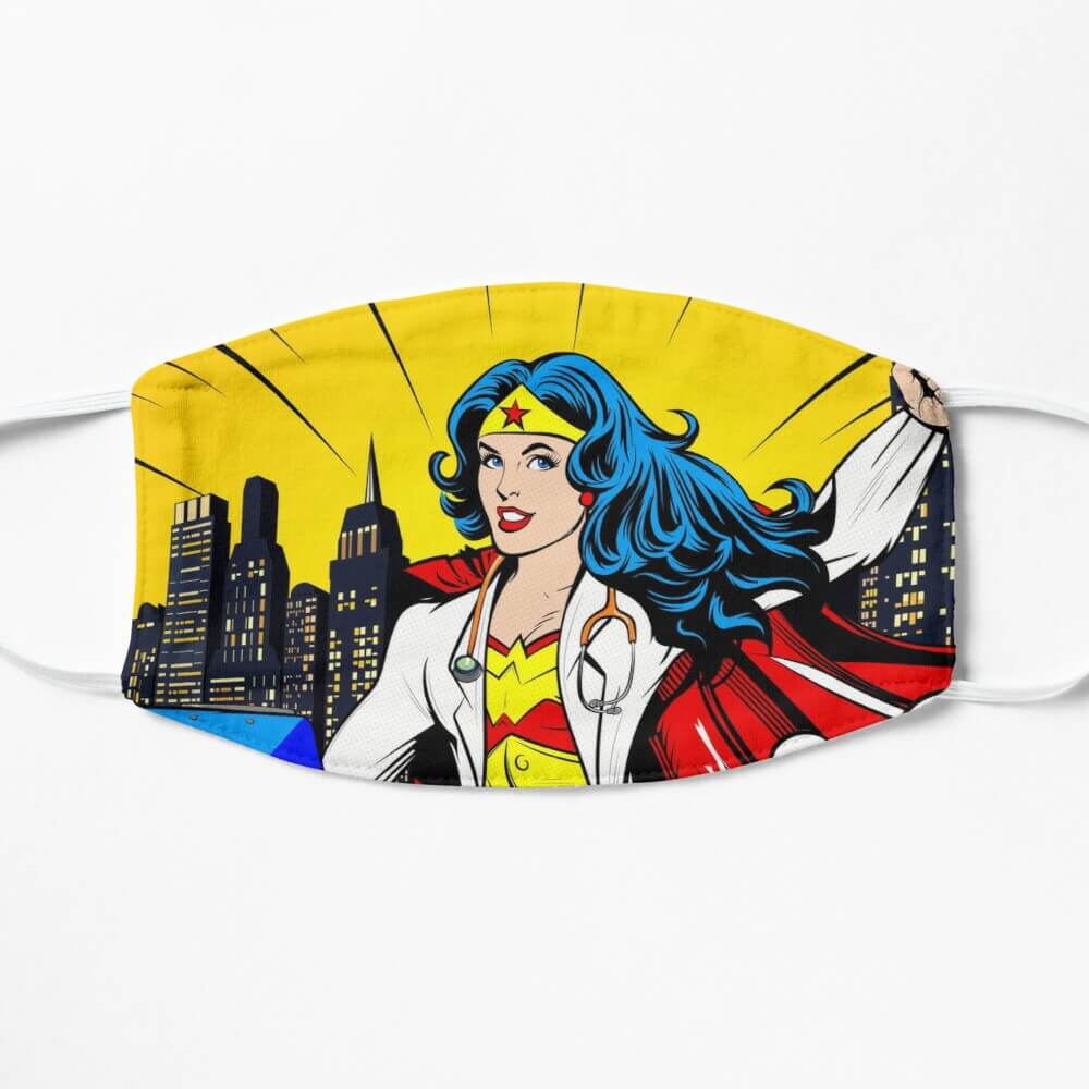Creative face mask designs by artists on Fiverr | Wonder woman as nurse comic face mask.