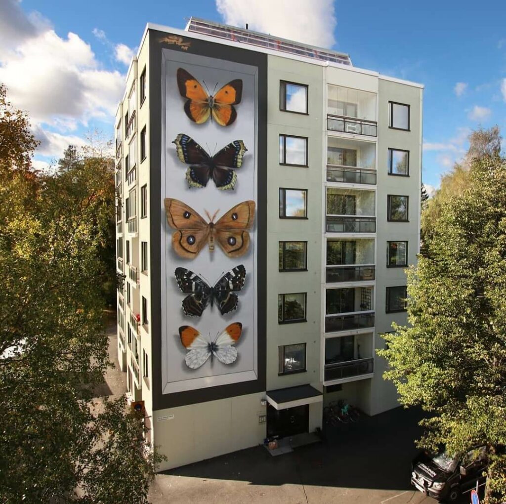 Hyvinkaan perhosia, Hyvinkaa, Finland | Butterfly mural by street artist Mantra