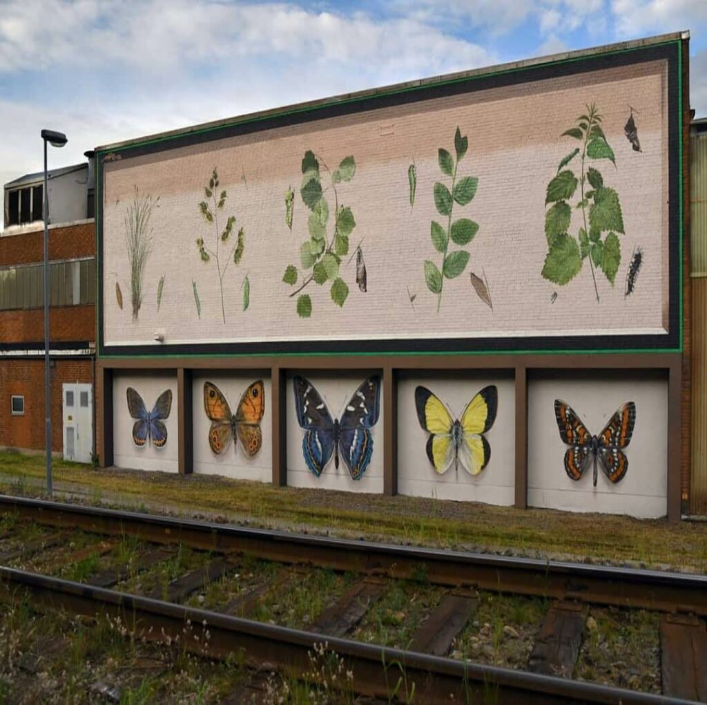 The illustrated Metamorphosis, Overum, Sweden | Butterfly mural by street artist Mantra