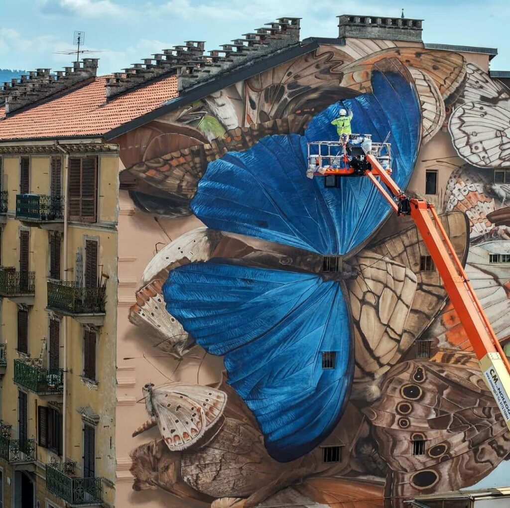 The ode of collapse, Torino, Italy | Butterfly mural by street artist Mantra