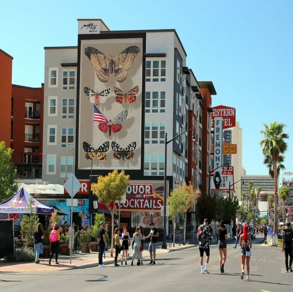 Vegas Moths-The Fremont Collection, Las-Vegas, USA | Butterfly mural by street artist Mantra