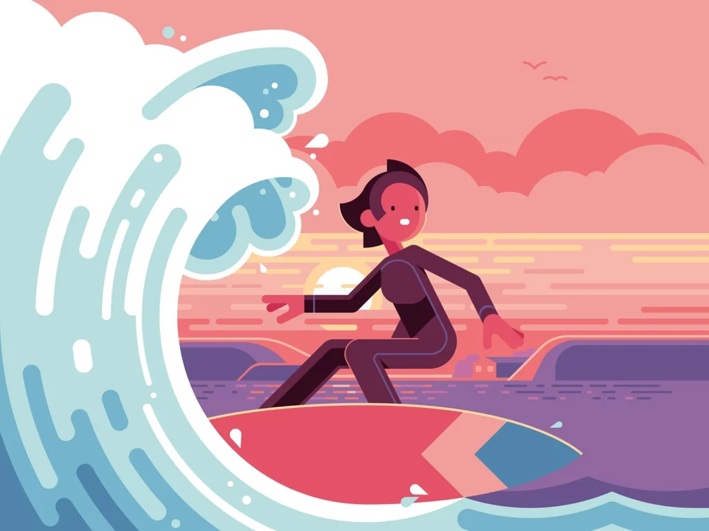 Surfing Illustration by Alexey Kuvaldin
