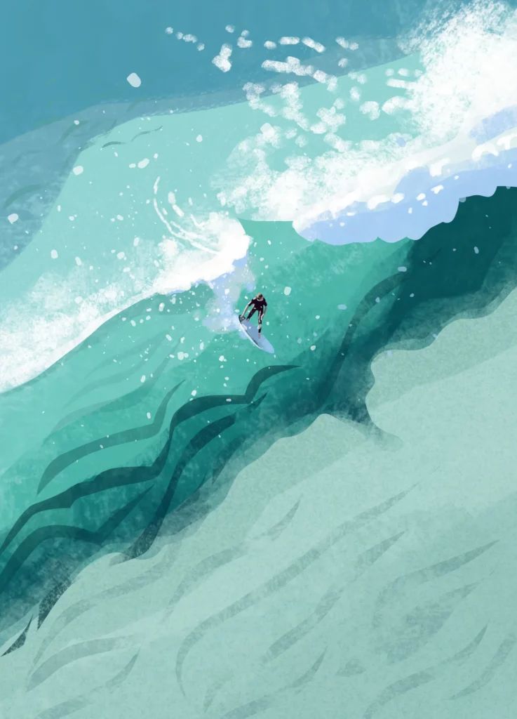 Surfing Illustration by Magdalena Kaczi Kaczanowska