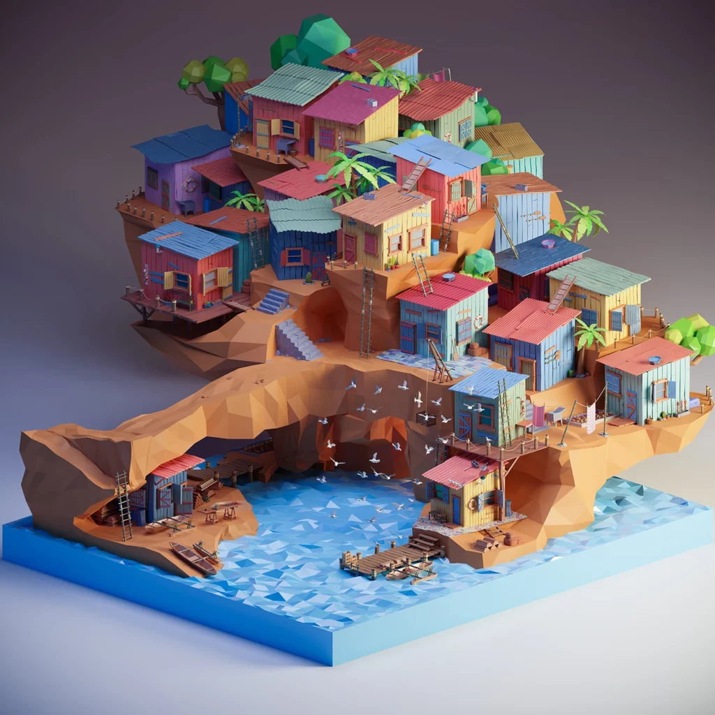 Fishing village - low poly 3D by Ângelo Fernandes | Best Isometric Artists Across the Globe