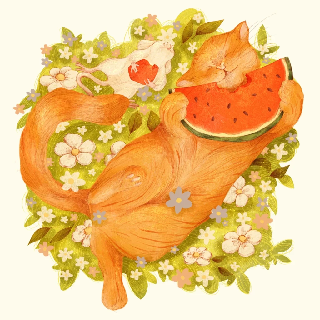 Cat Illustration by Anna Rizzi | Watermelon and The Heat