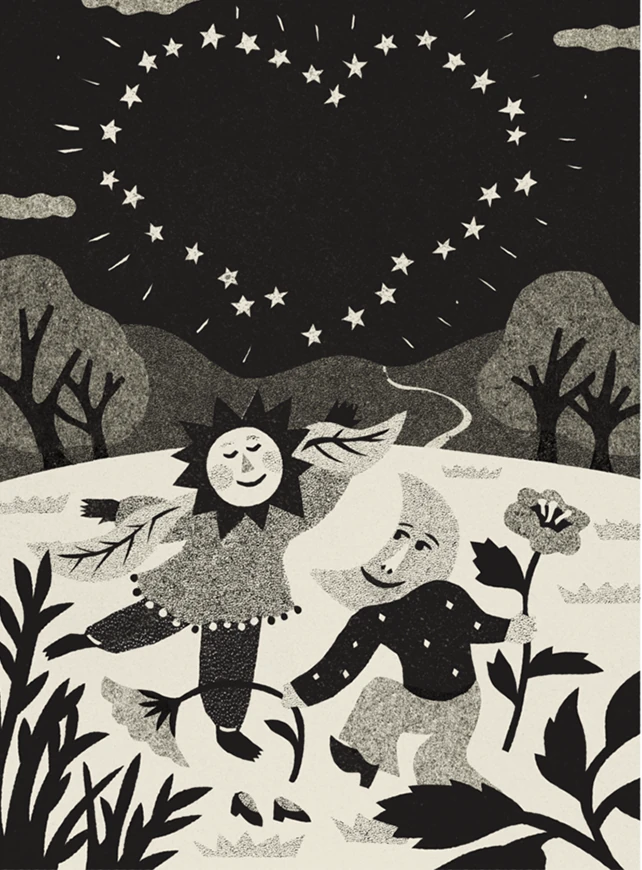 When the Sun and Moon dance by Asahi Nagata | Inspiring Retro and Vintage Illustrators for Hire Today