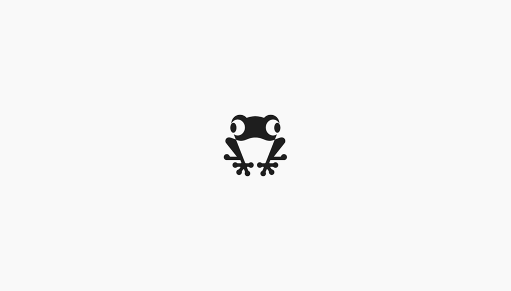 Frog negative space logo by Daniel Bodea | Best Negative Space Logo Designers for Hire Today