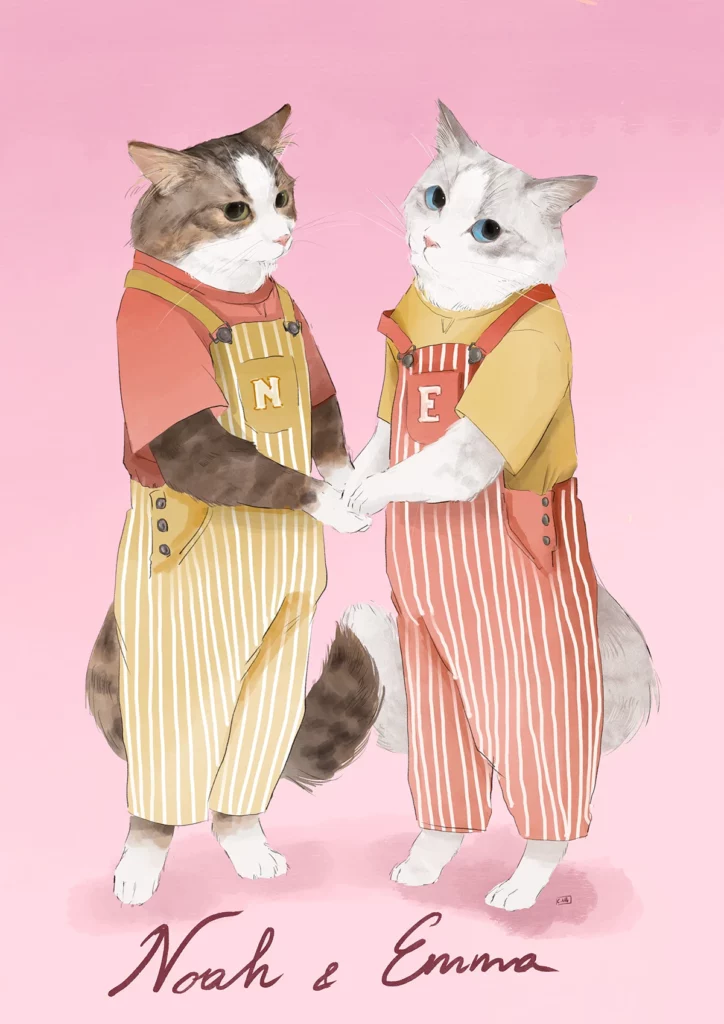 Cat Illustration by Kaede Claudia Ishikawa | Cats wearing human clothes