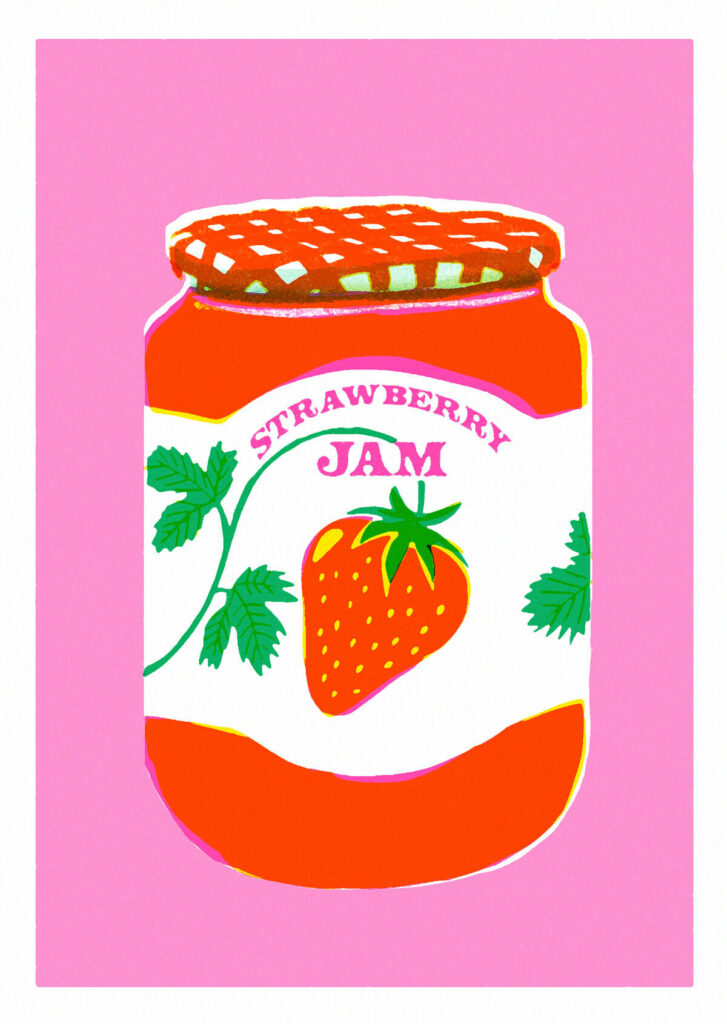 Fluo pink breakfast prints collection by Lucia Calfapietra | Inspiring Retro and Vintage Illustrators for Hire Today