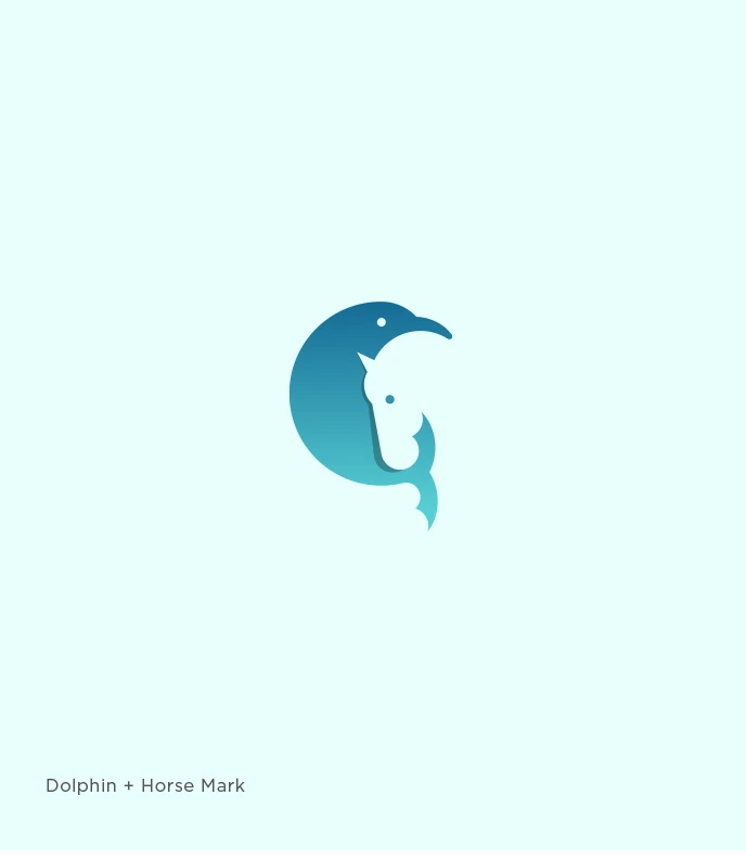 Dolphin and Horse negative space logo designed by SPG MARKS | Best Negative Space Logo Designers for Hire Today