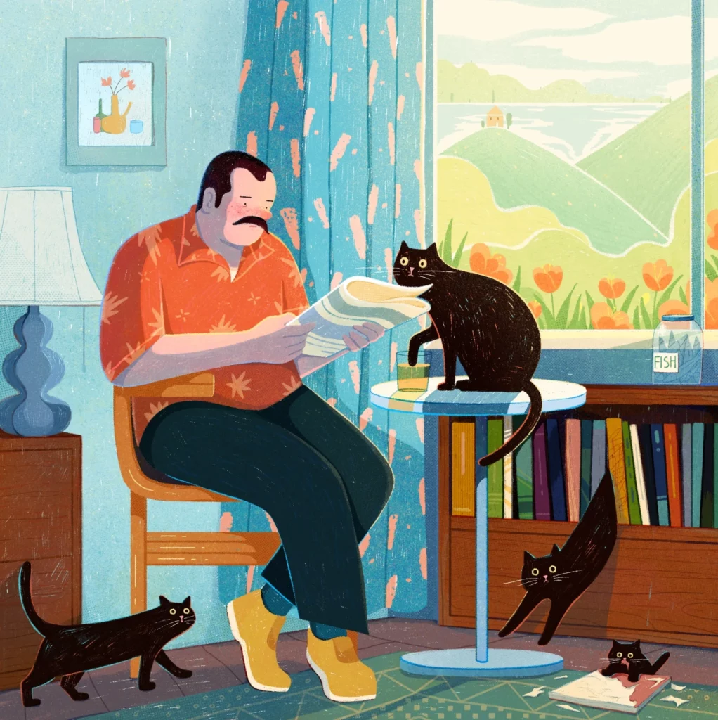 Cat Illustration by Felic Art | Man with cats