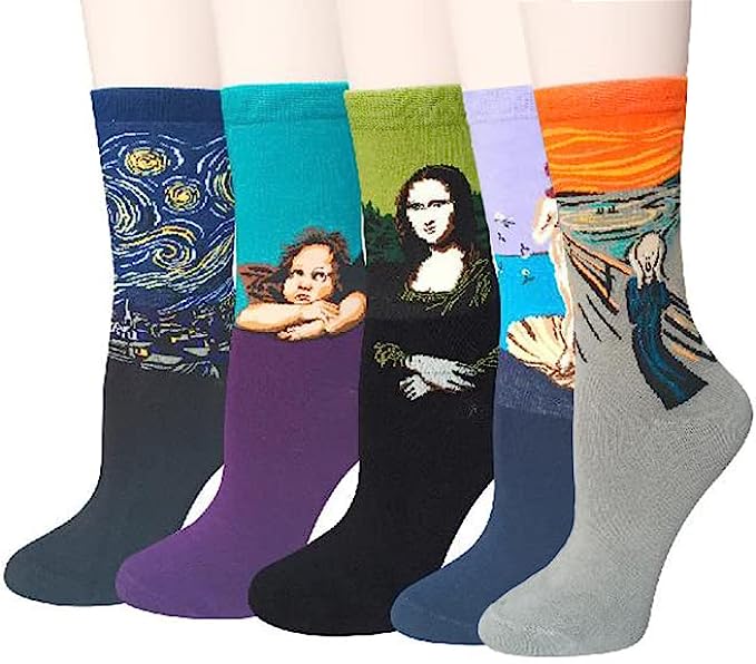 Field4U 4 Pairs Women's Famous Painting Art Printed Casual Crew Socks | Best Birthday Gifts for Artists and Creatives